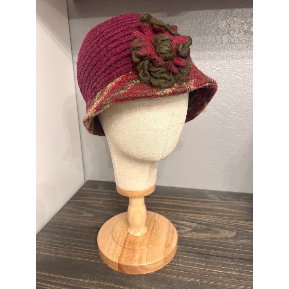 Vintage Tarnish Burgundy Wool Blend Floral Cloche Hat Made in Italy Red Brown